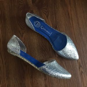 Jeffrey Campbell Havana Jelly Love Clear Silver Glitter D’Orsay Flats Sz 9